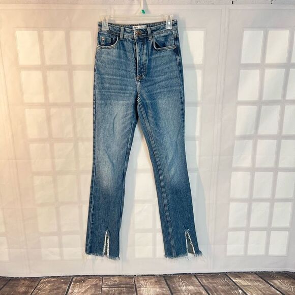 Zara high waisted button fly slit leg frayed hem size 2 - Picture 2 of 12